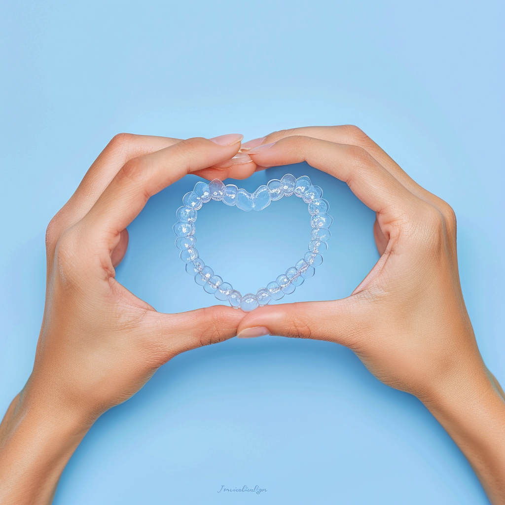 Hands forming heart with aligners