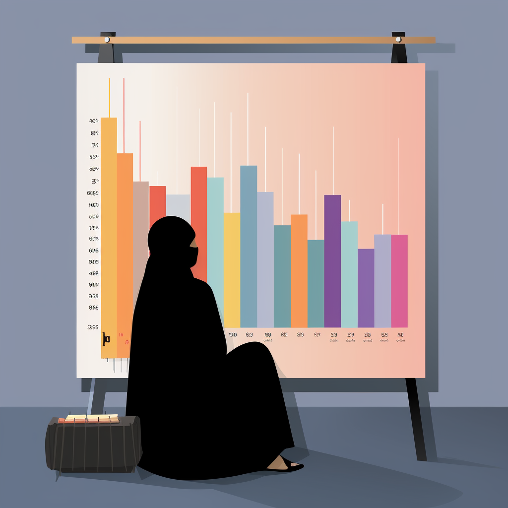 Depressed Muslim Mother presenting bar chart