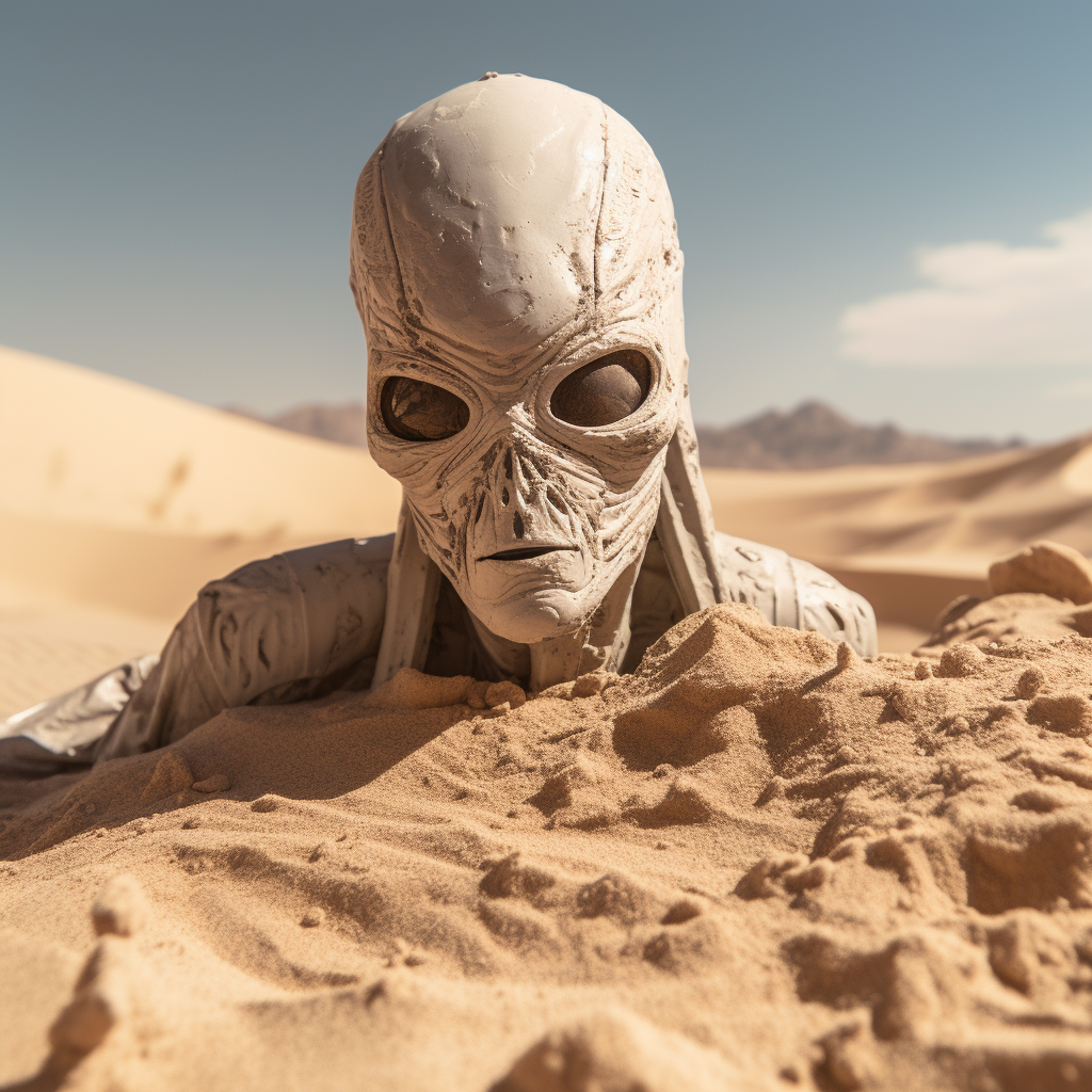 Alien body buried in desert sand