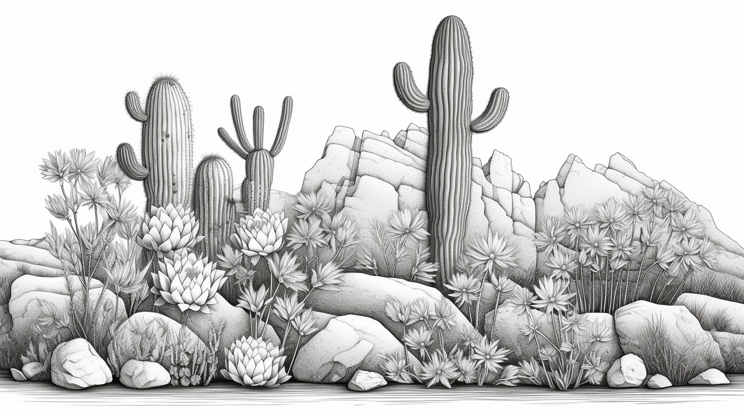 Outline of desert cactus rocks