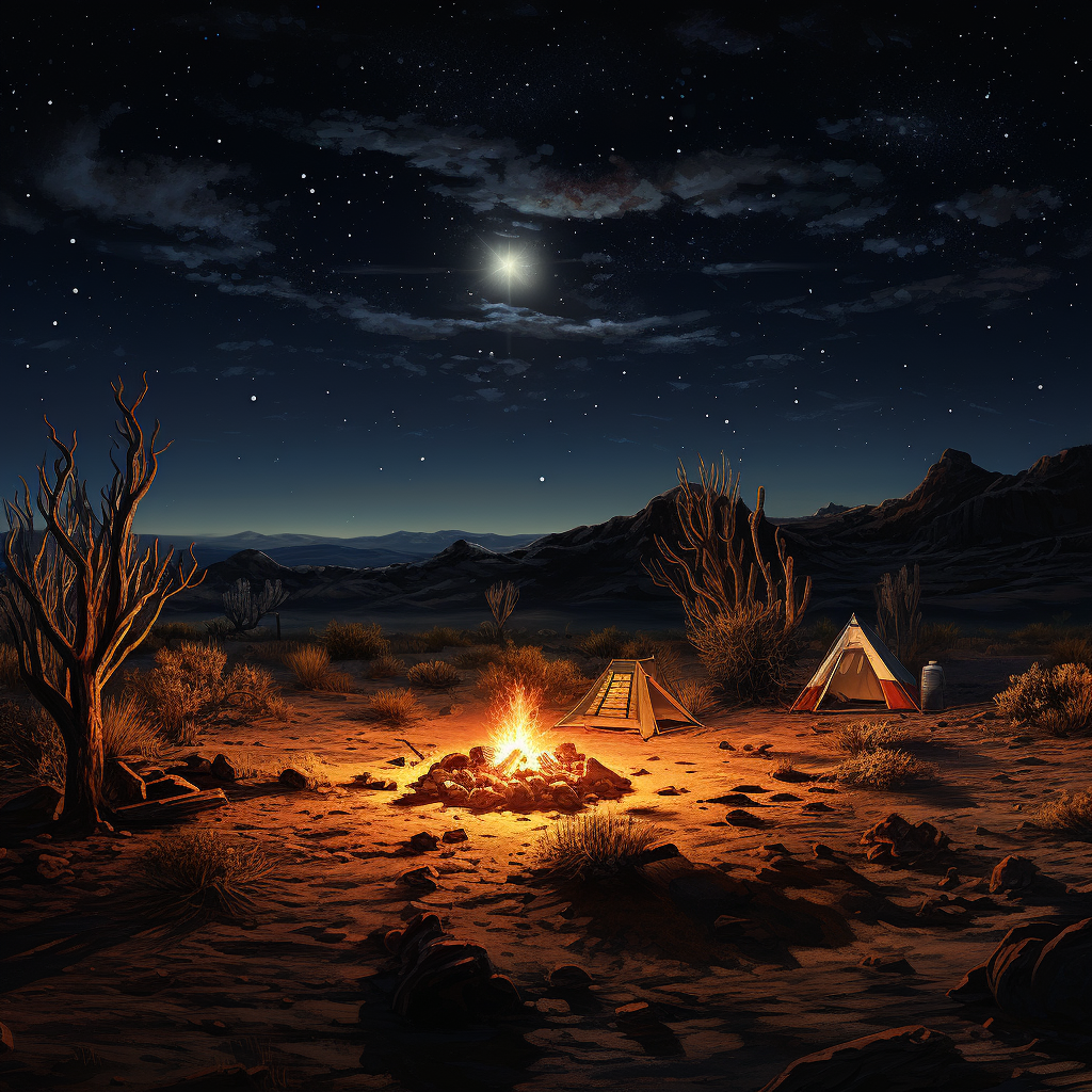 Small campfire in the desert