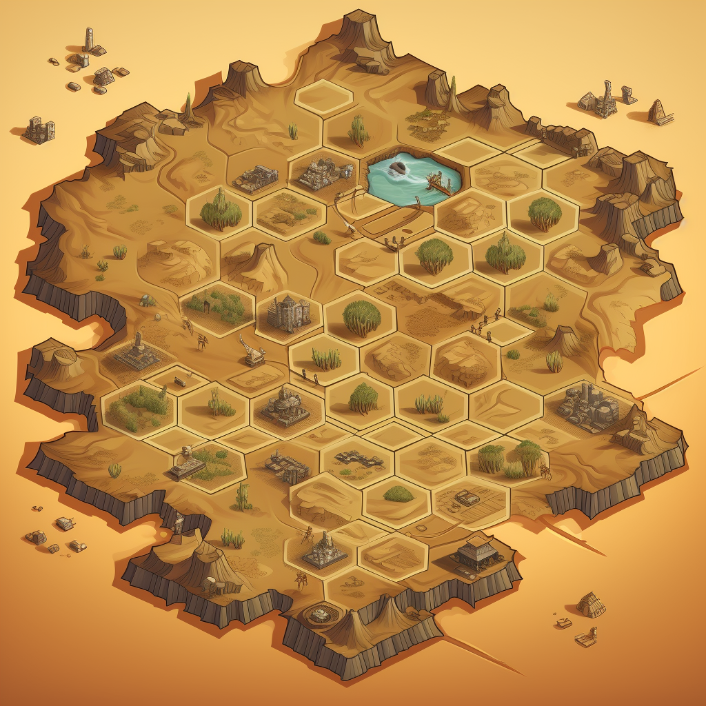 Isometric hex map of a desert