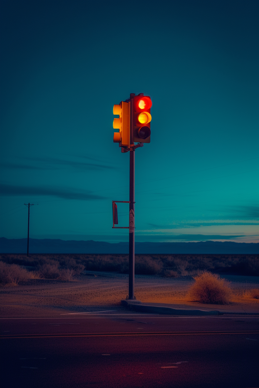 Desert Highway Traffic Light Eerie Symmetry