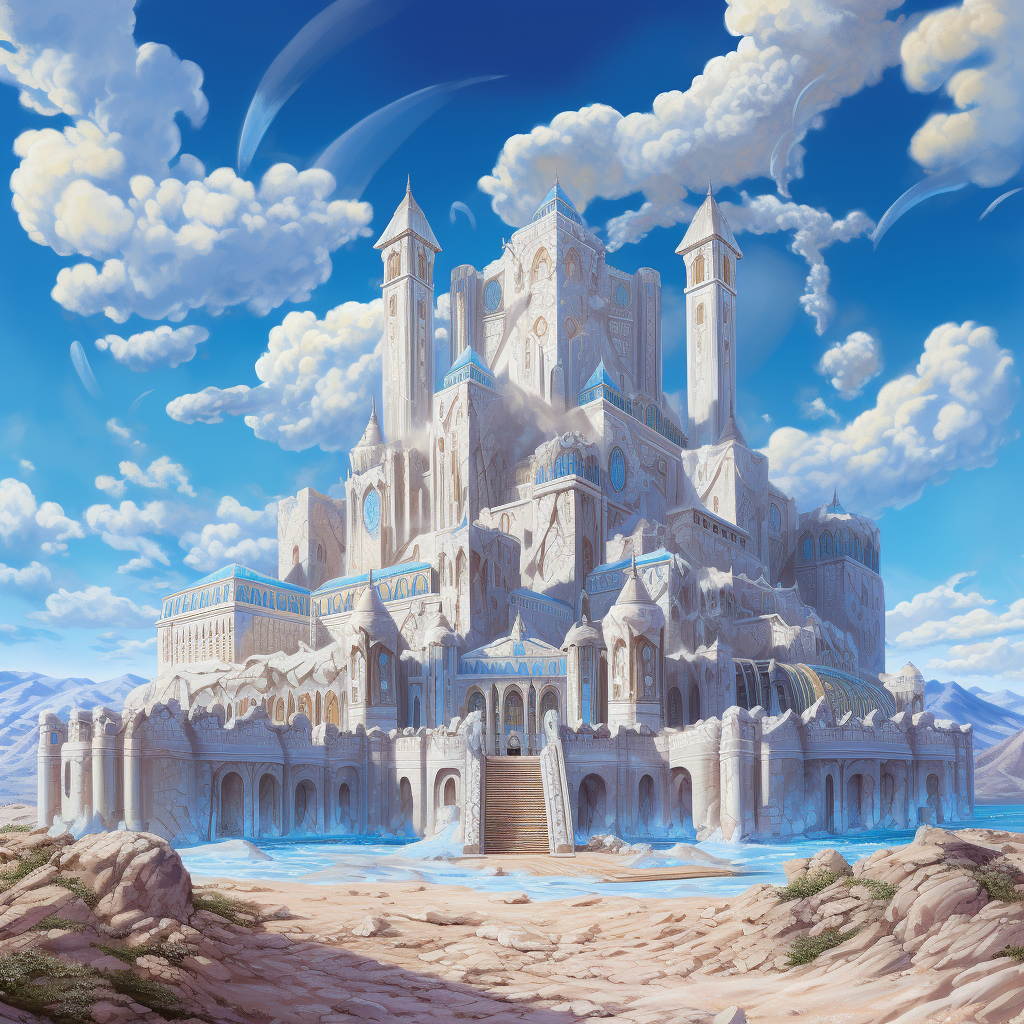 White Marble Castle Desert Mountains Sky Clouds