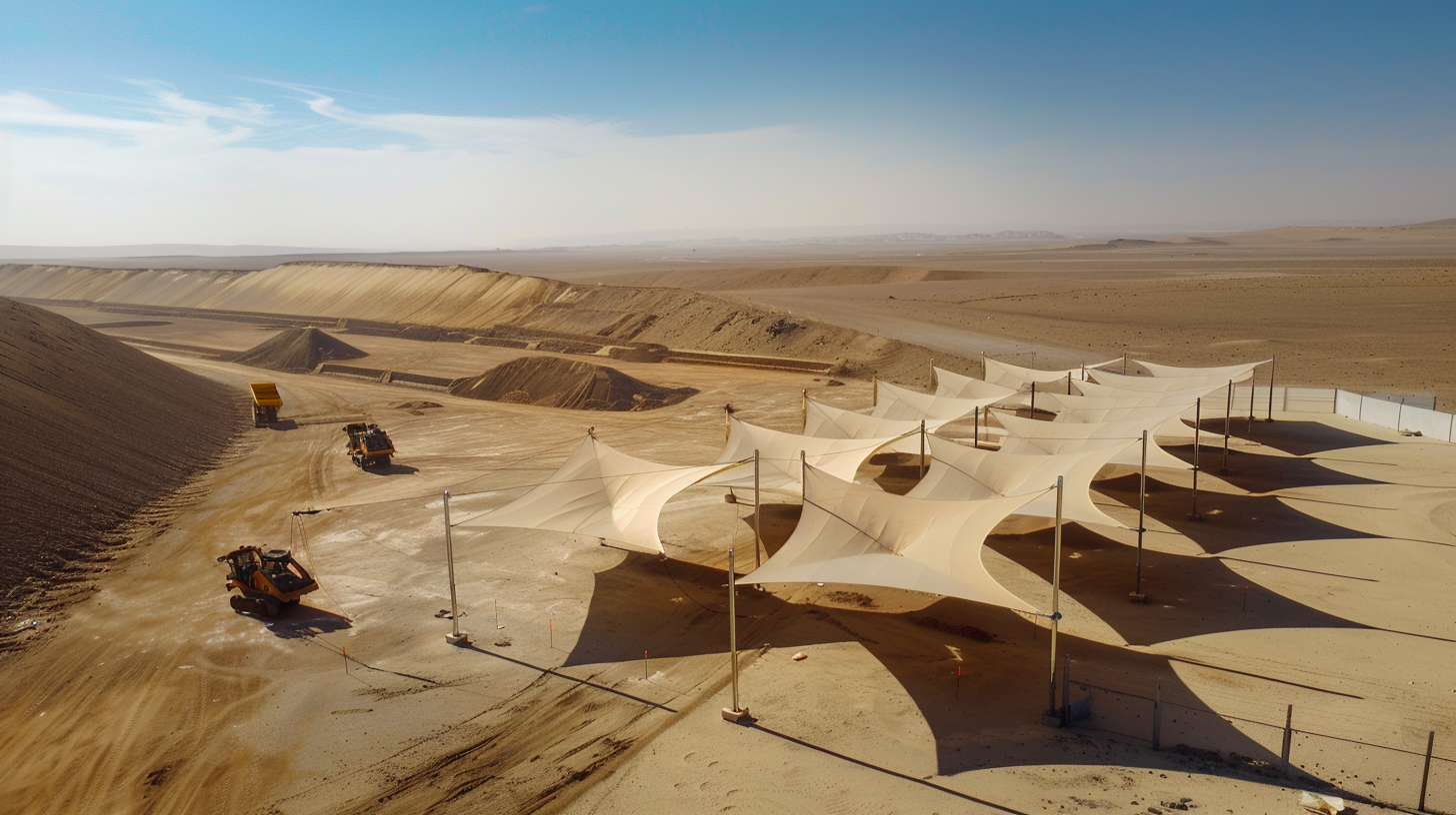 Desert mining site with shade sails