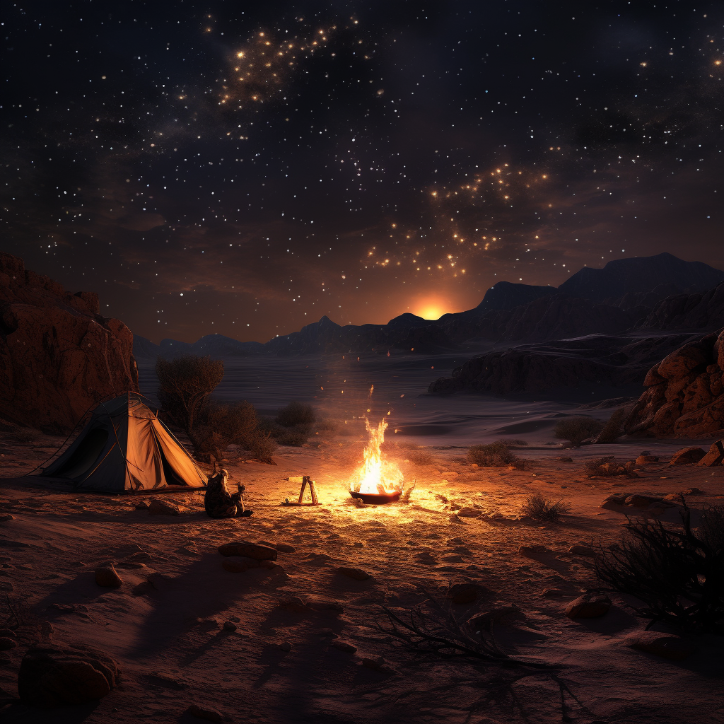 A mesmerizing desert night campfire scene