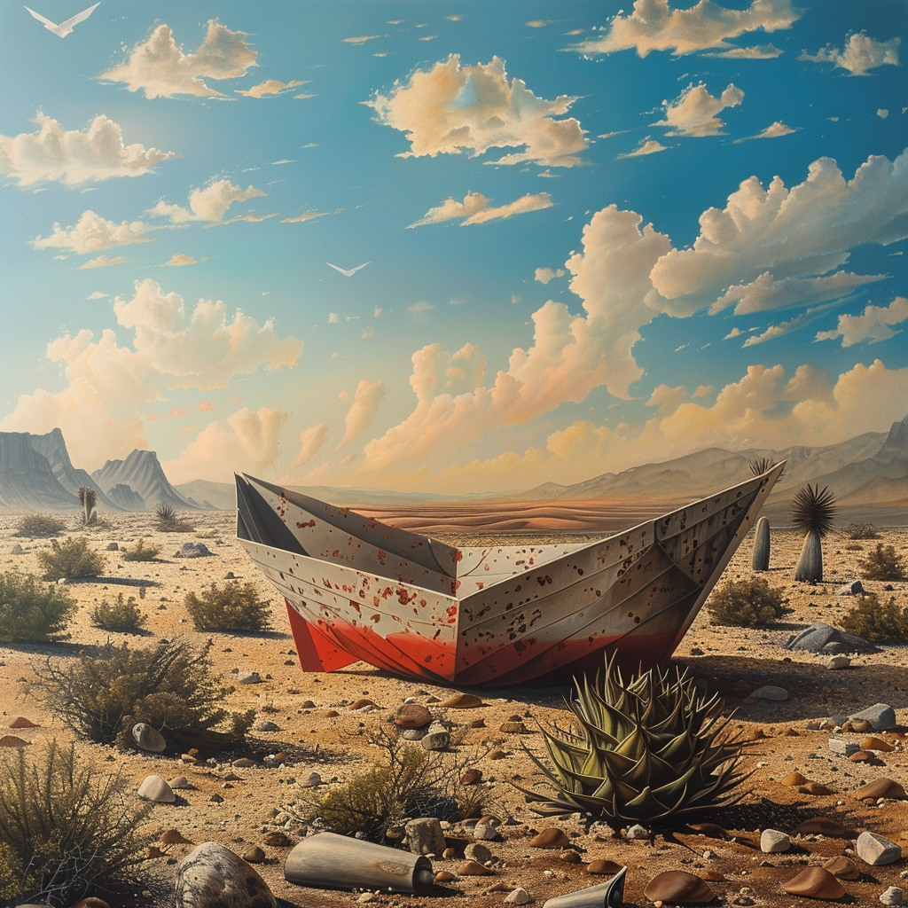 Paper Boat Desert Painting Art