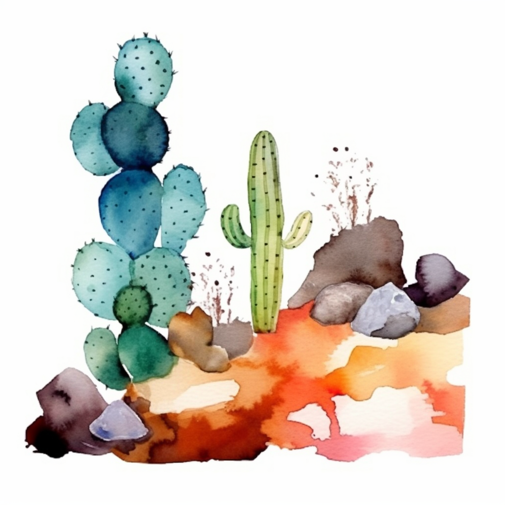 Minimalist desert rocks and plants cactus pattern