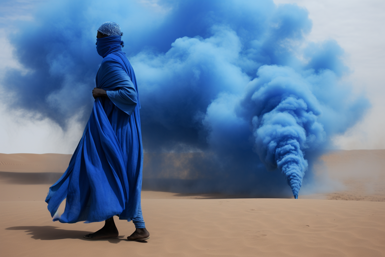 Mystical blue jinn emerging from desert sands