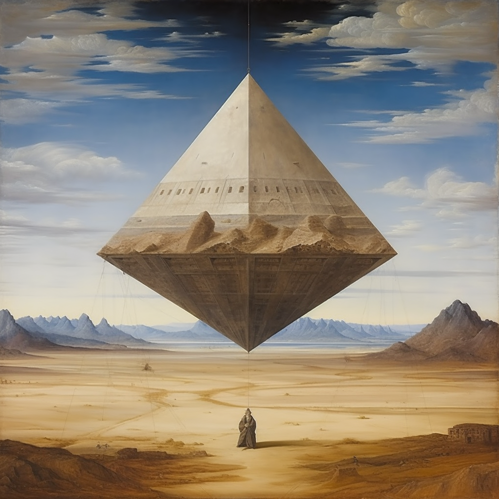 Upside down pyramid painting in desert