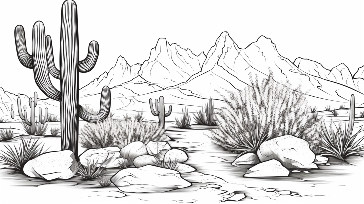 Black and White Outline of Desert Cacti