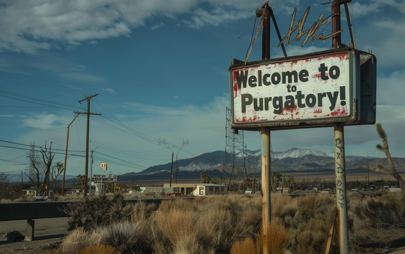 Scary small city billboard purgatory