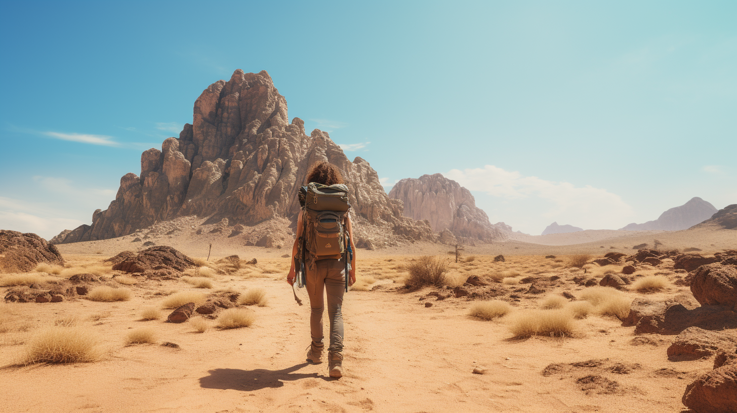 Hiker in Desert Summer Day