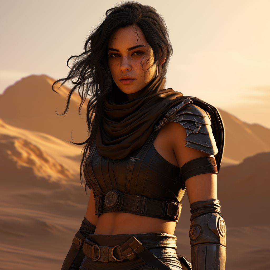 Mercenary woman in arid desert