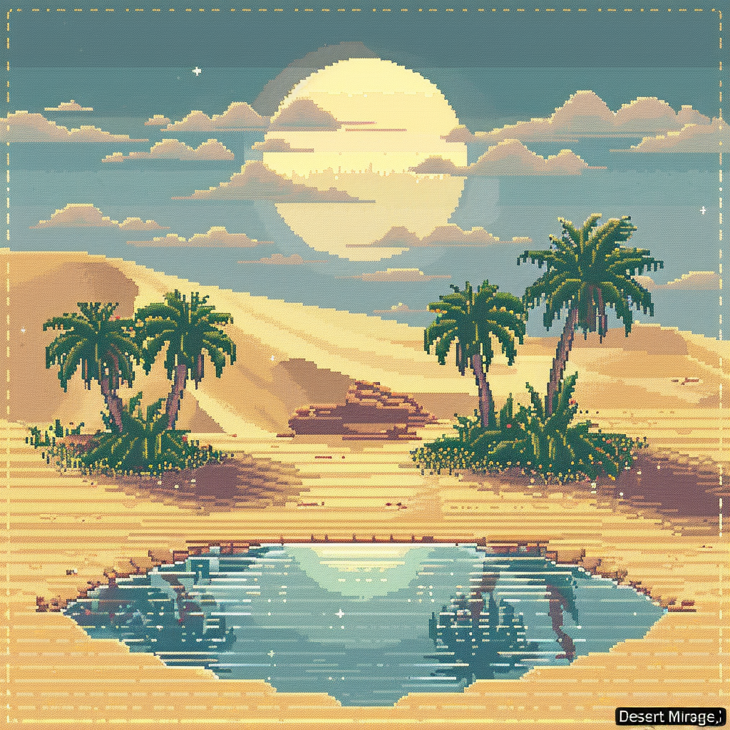 Pixel art of mesmerizing desert mirage