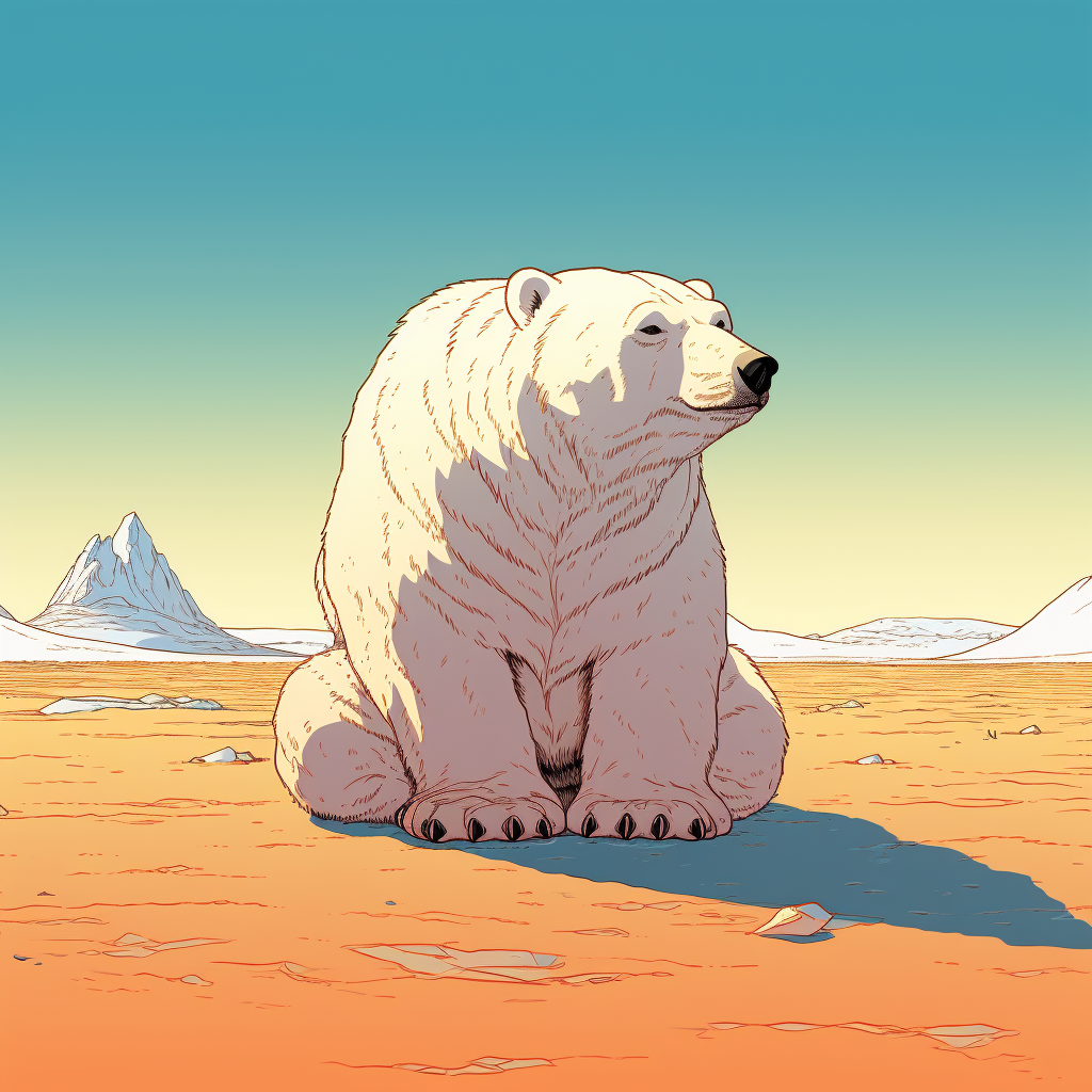 Polar bear enjoying hot desert landscape