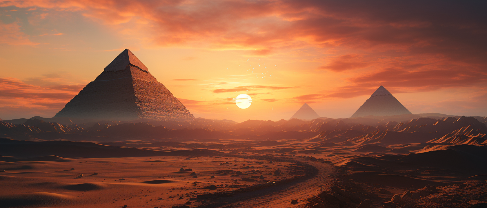 Stunning desert pyramids at sunset