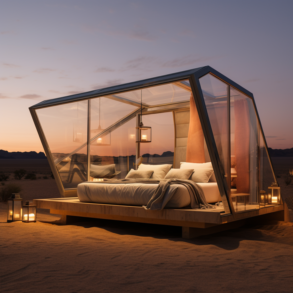 Comfortable sleeping bed in the desert