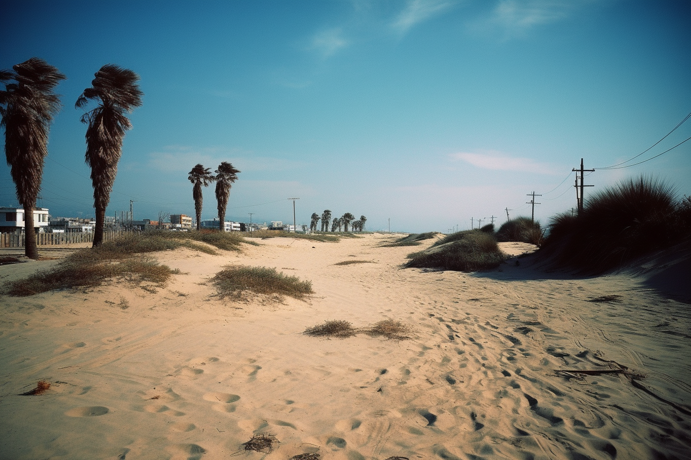 Scenic view of a deserted beach with palm trees