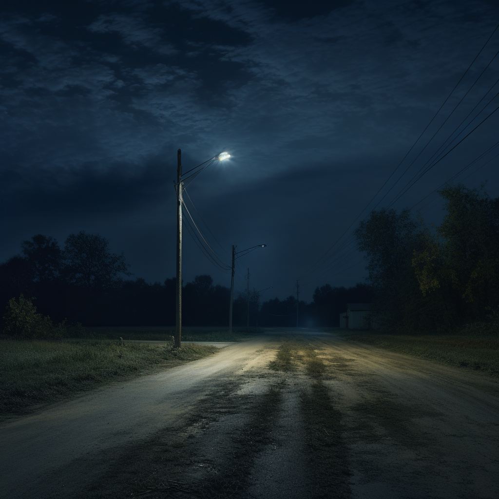 Deserted Intersection with Streetlight at Midnight