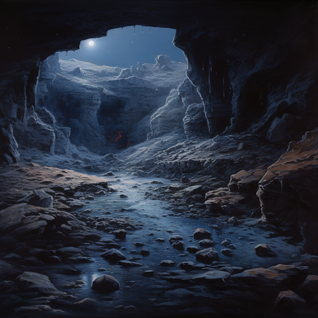 Dark cave in winter night