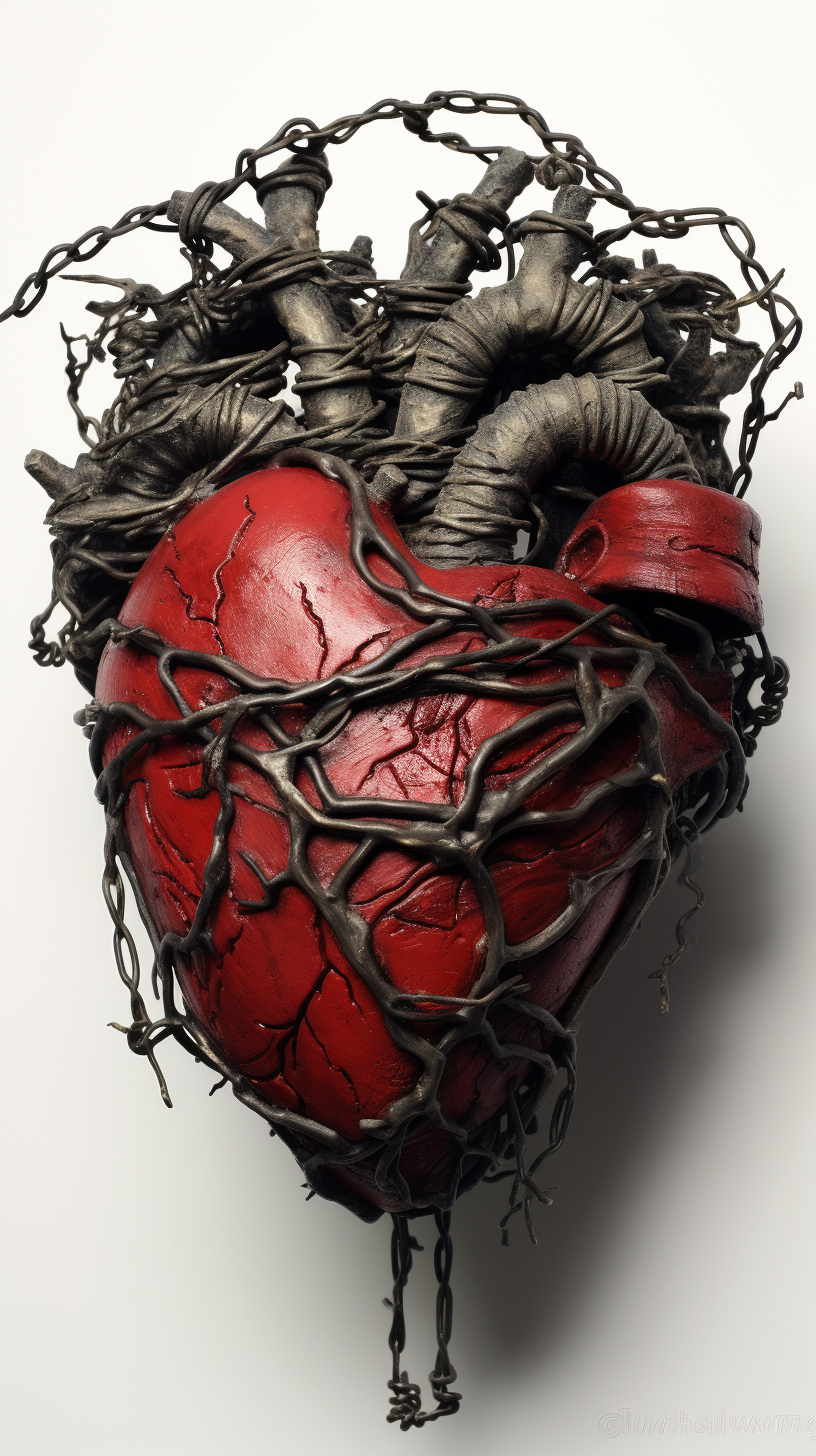 Anatomical heart in barbed wire