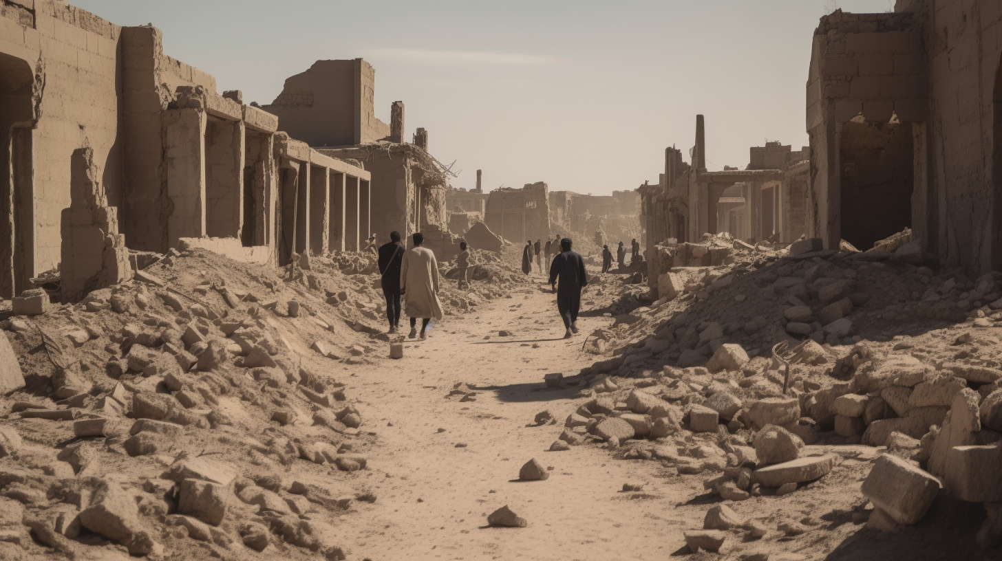 Ruins of Ancient City in Egypt with Distressed People