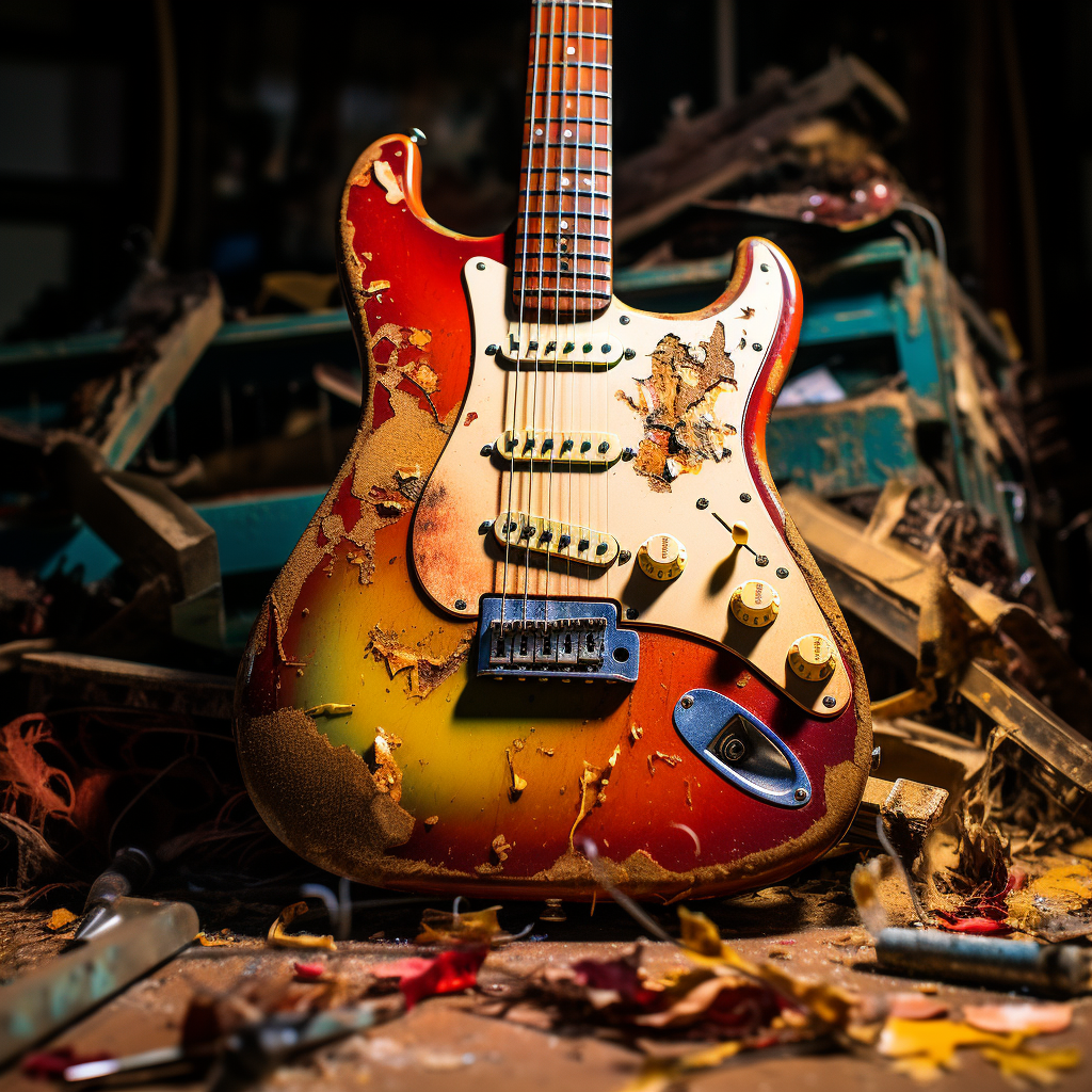 Stunning visual of a damaged guitar