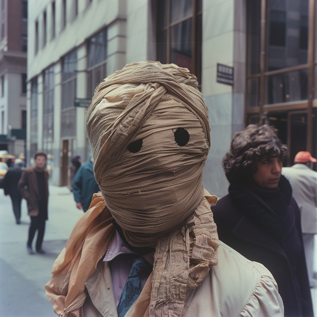 Person with wrapped head cosplay