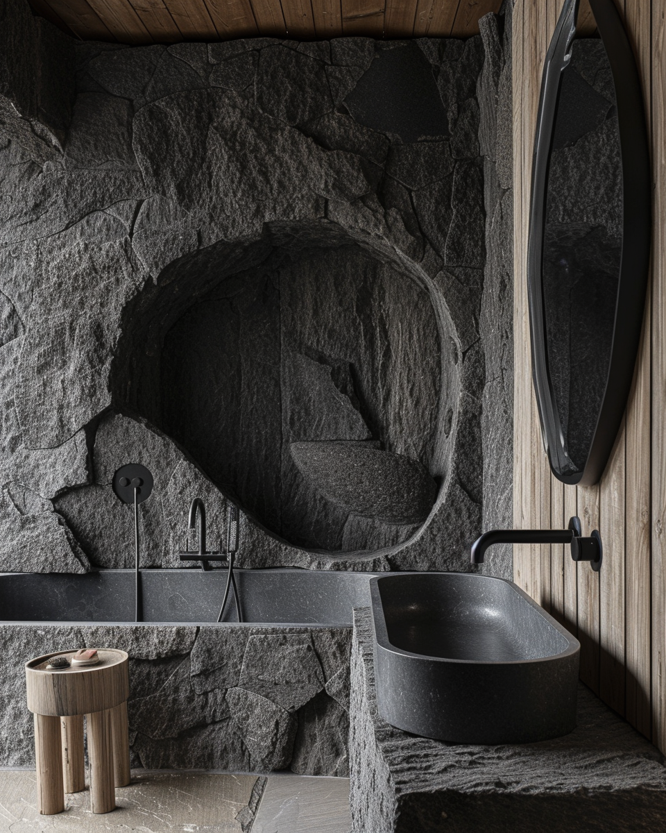 Detailed Contemporary Bathroom Stone Cabin Iceland