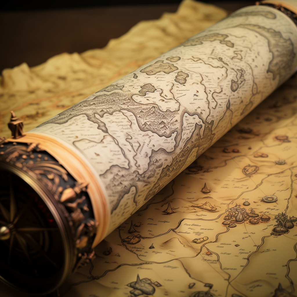 Detailed High Fantasy Map on Parchment Scroll