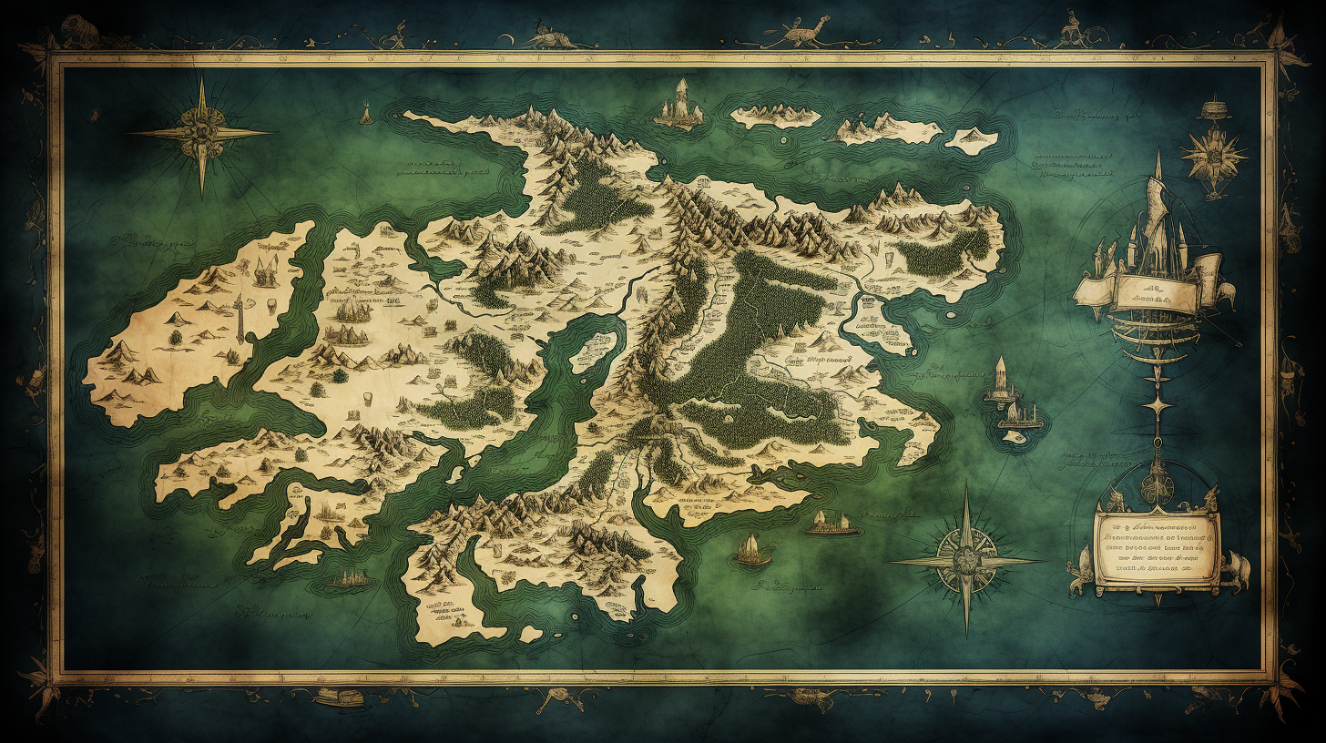 Detailed high fantasy map on parchment