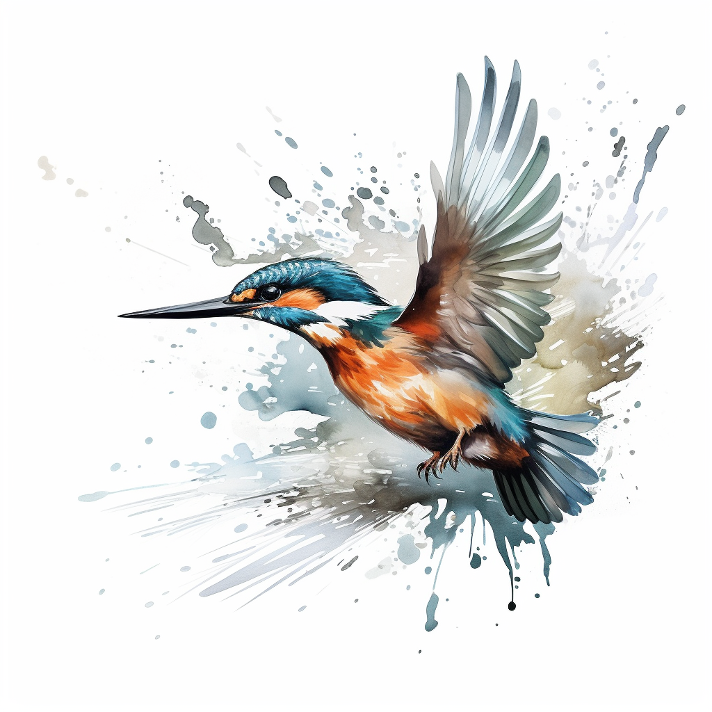 Detailed kingfisher swooping river scene