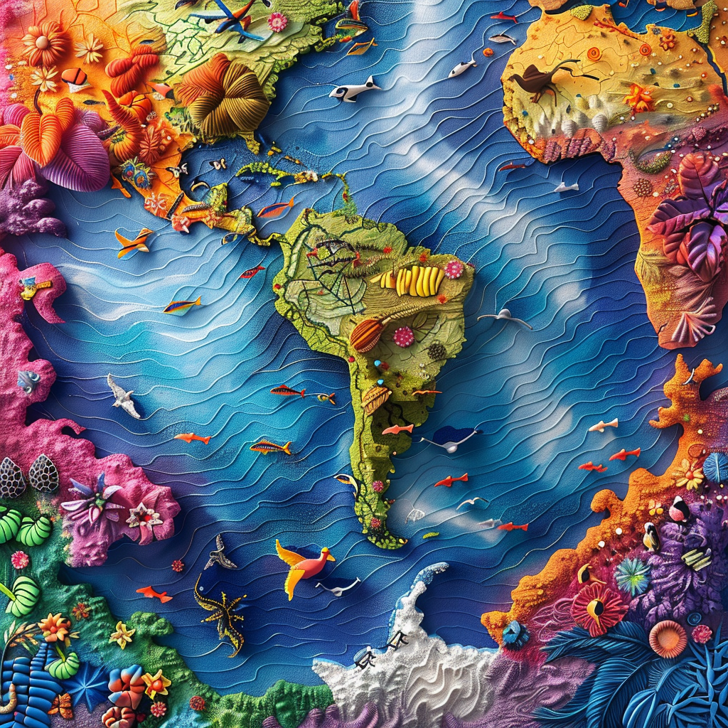 Colorful world map birds eye view