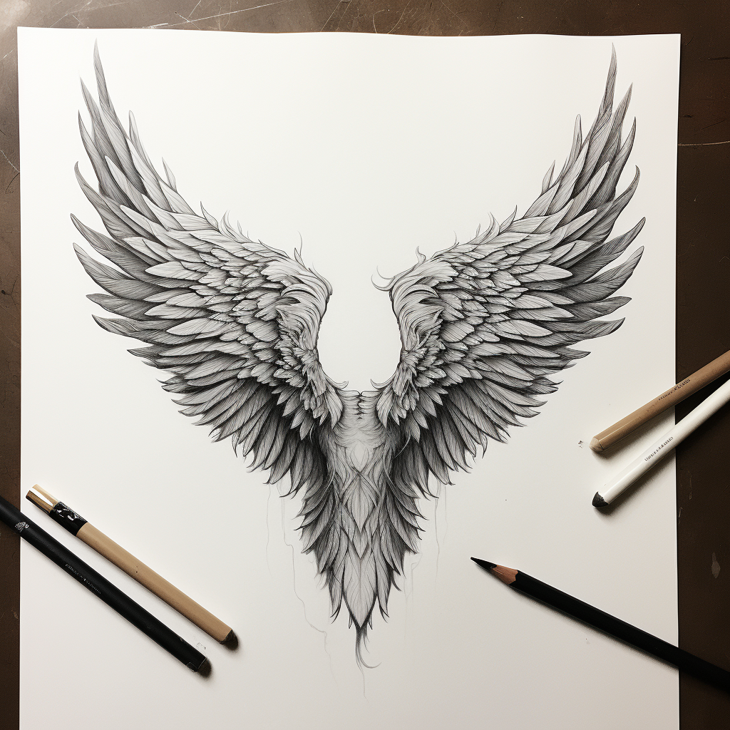 Detailed wing illustration on paper