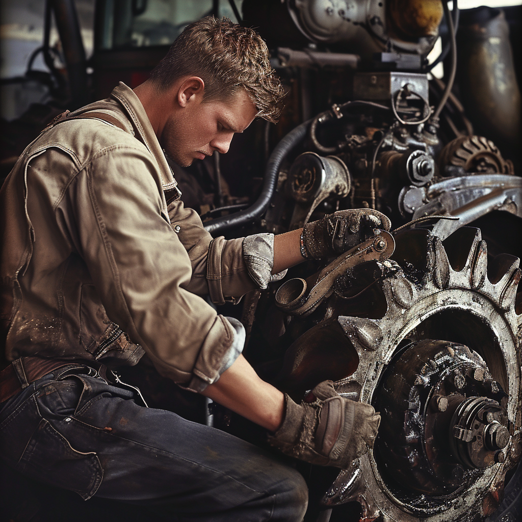 Mechanical Student Disassembling Tractor