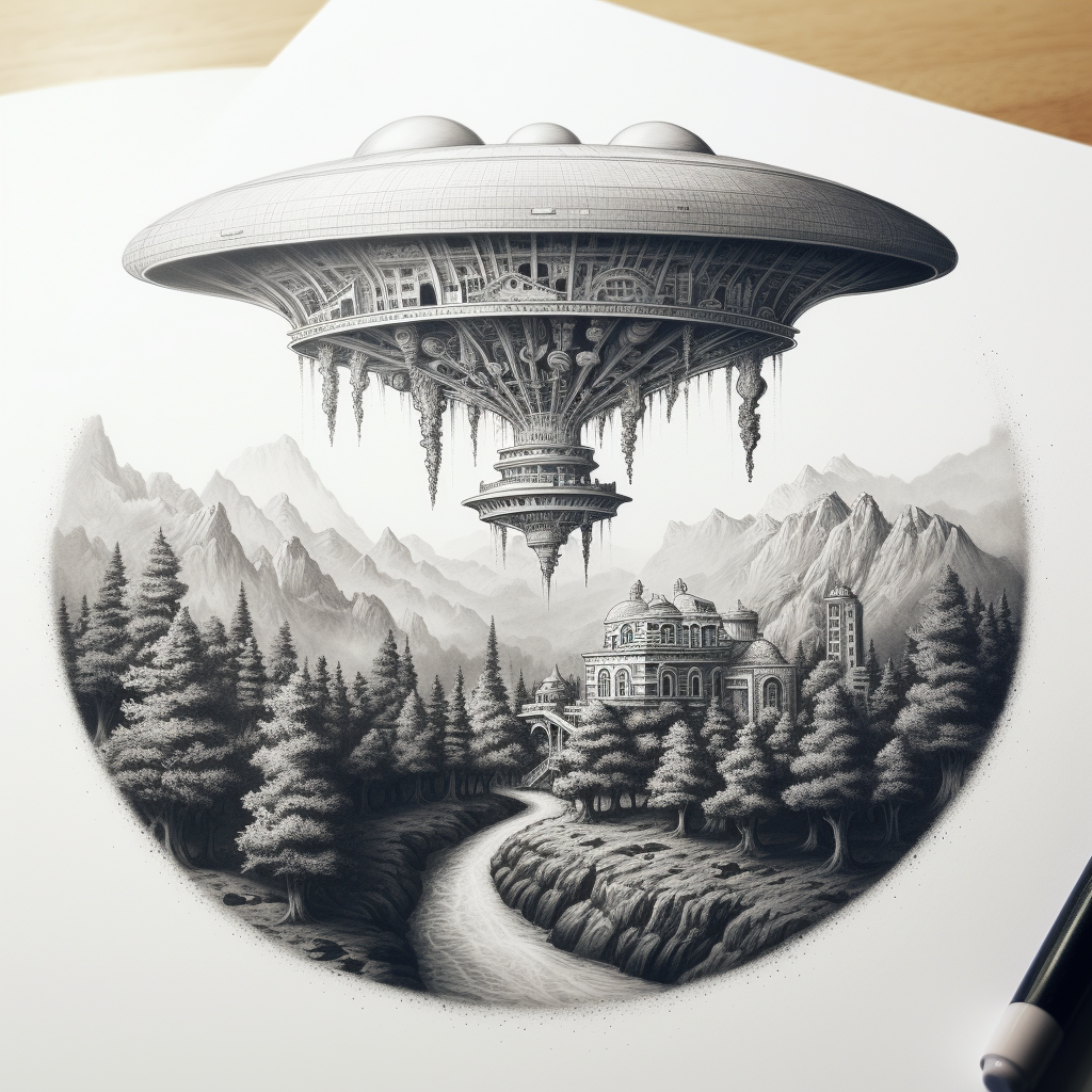 Detailed UFO Pencil Artwork