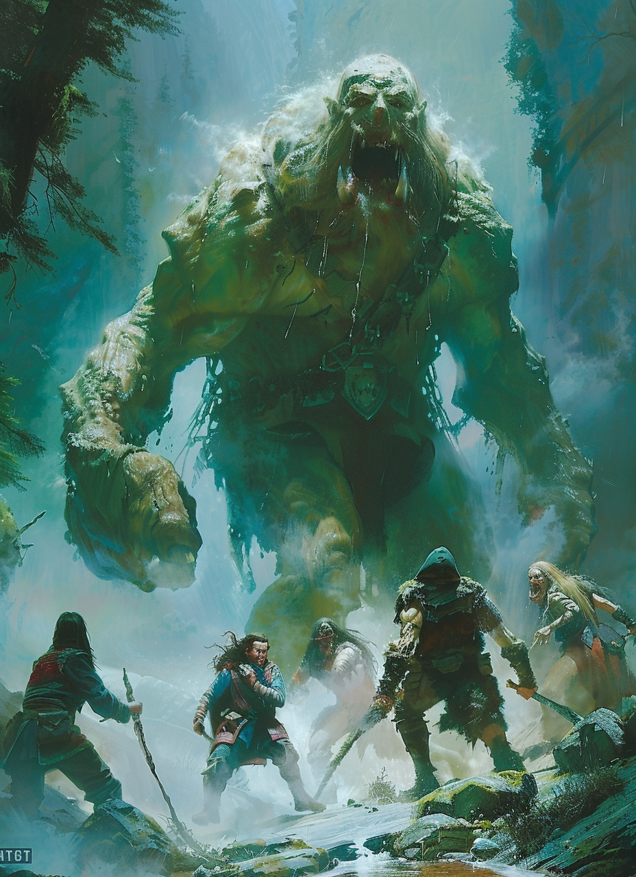 Adventurers battling Undead Giant illustration