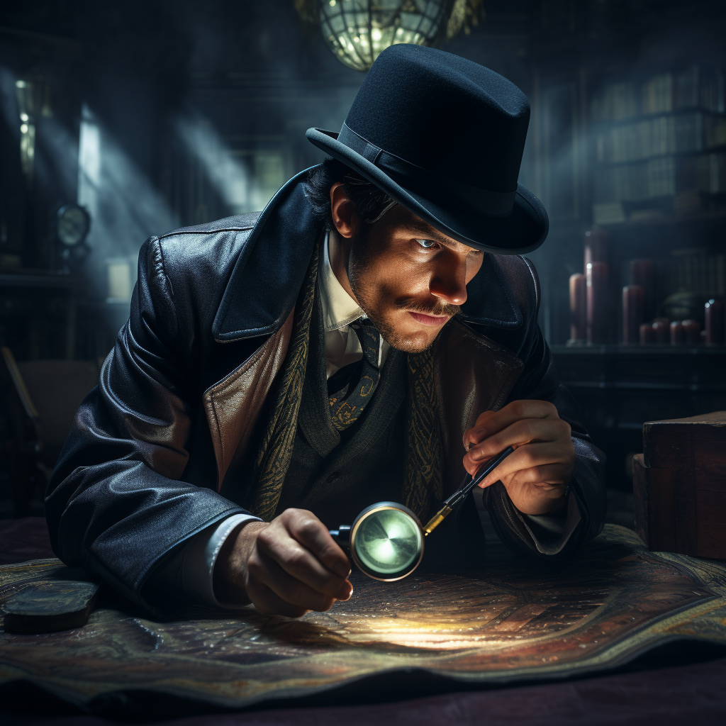 Detective with Magnifying Glass in Fantasy World