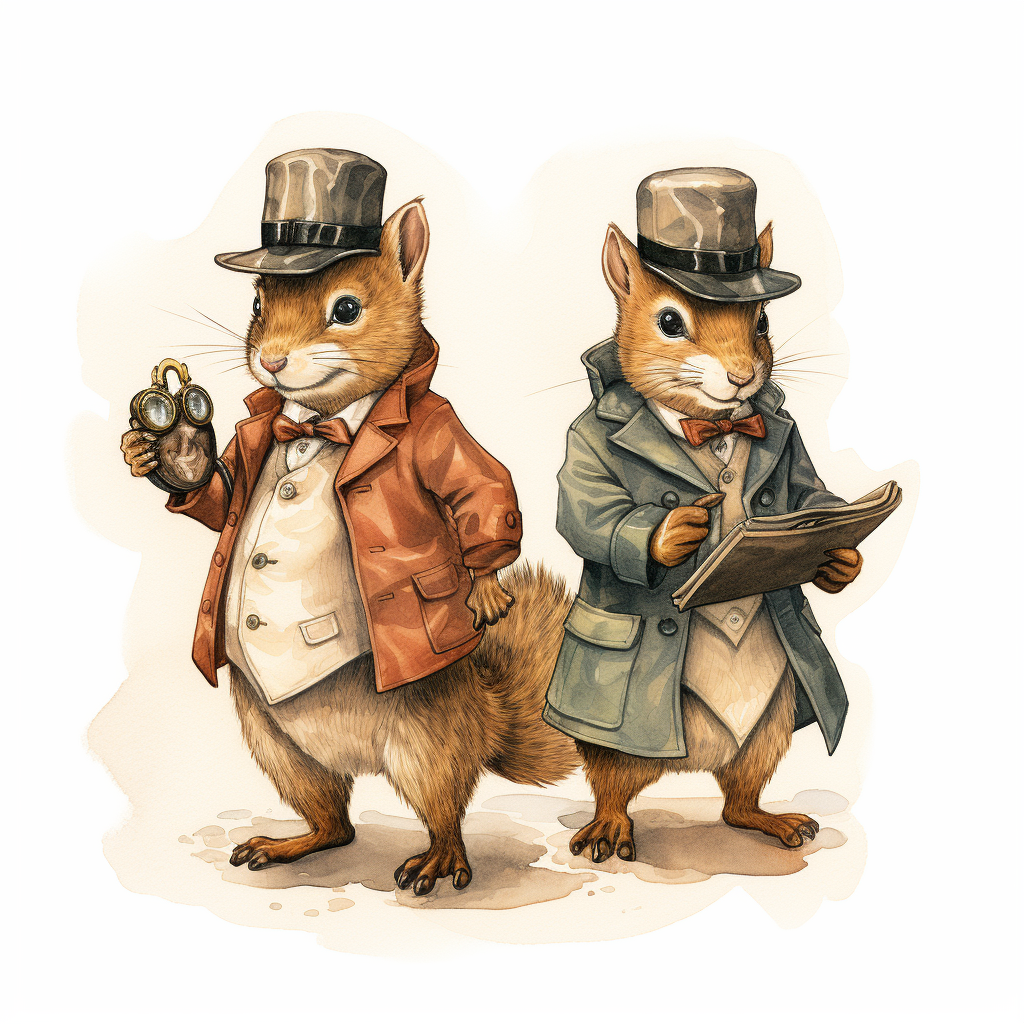 Two squirrel detectives searching for clues