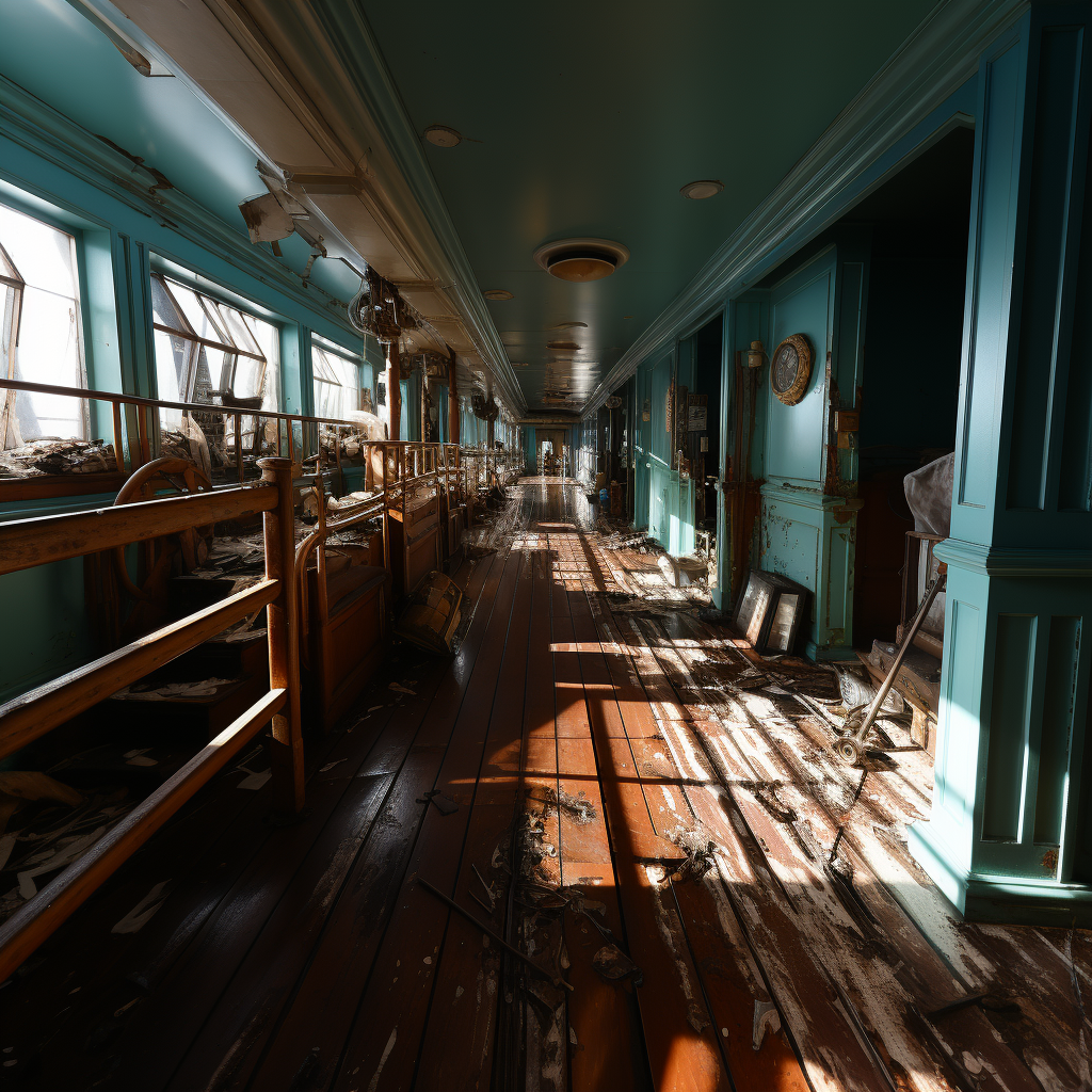 Deteriorated ship railing on abandoned vessel