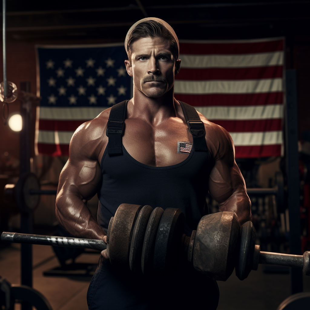 Hardworking Fireman lifting heavy barbell