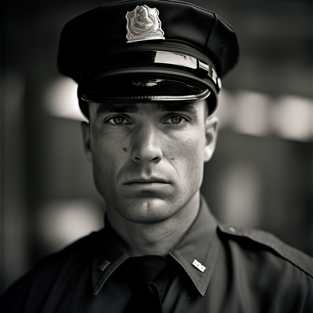 Determined police officer focused and ready