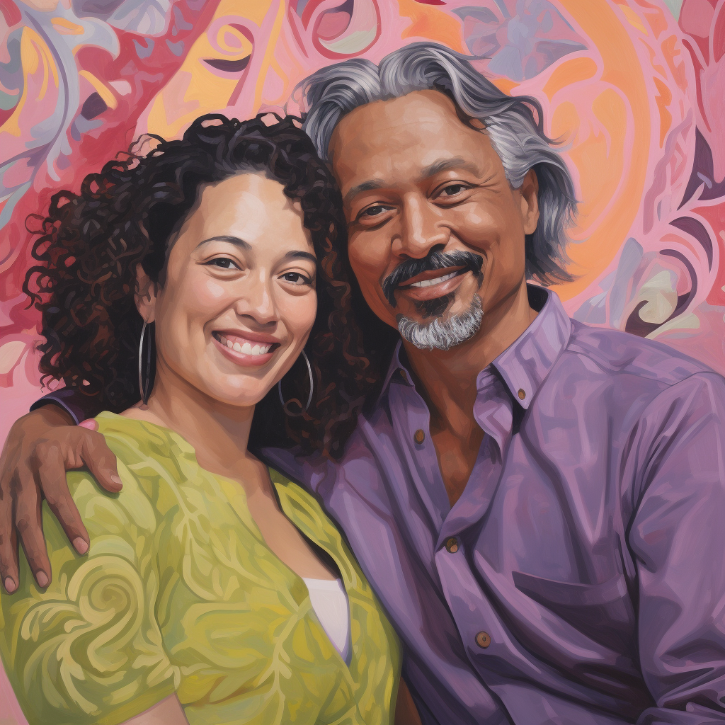 Smiling couple in vibrant Detroit art scene