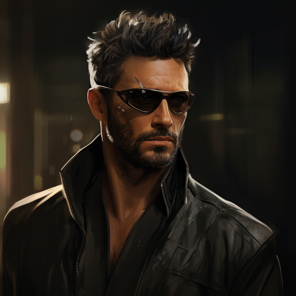 Ultra Realistic JC Denton Vectorial Cyberpunk Character