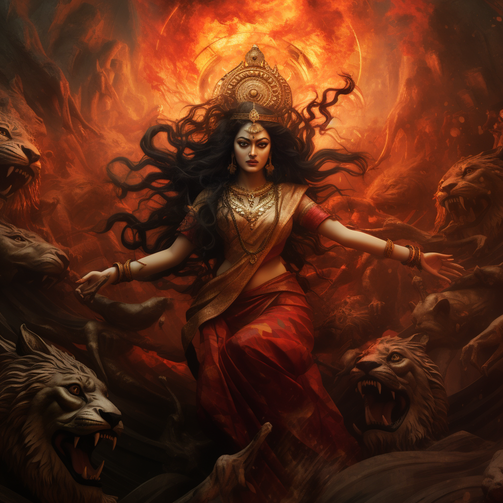 Devi Durga on emergency background