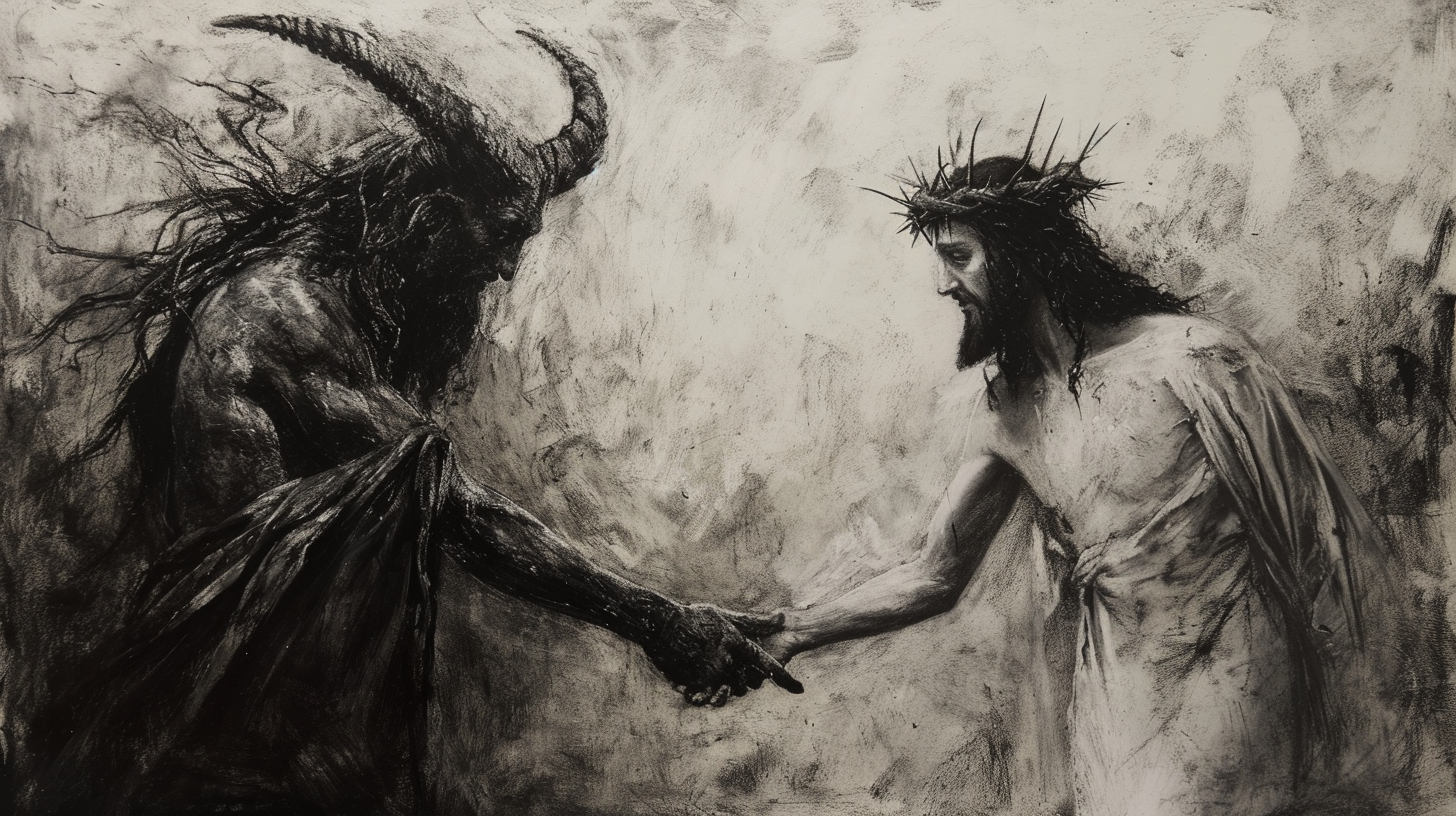 Devil and Jesus holding hands