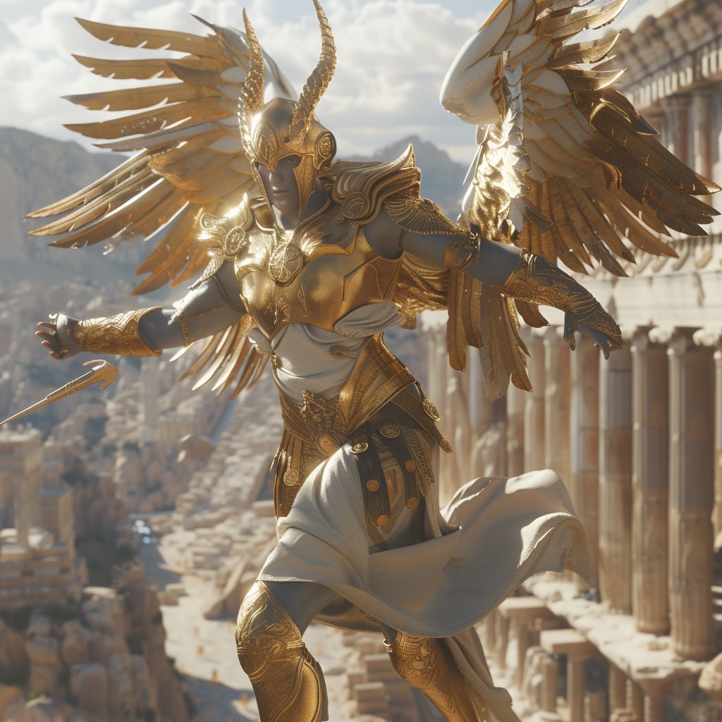 Devil in Greek Armor with Golden Wings