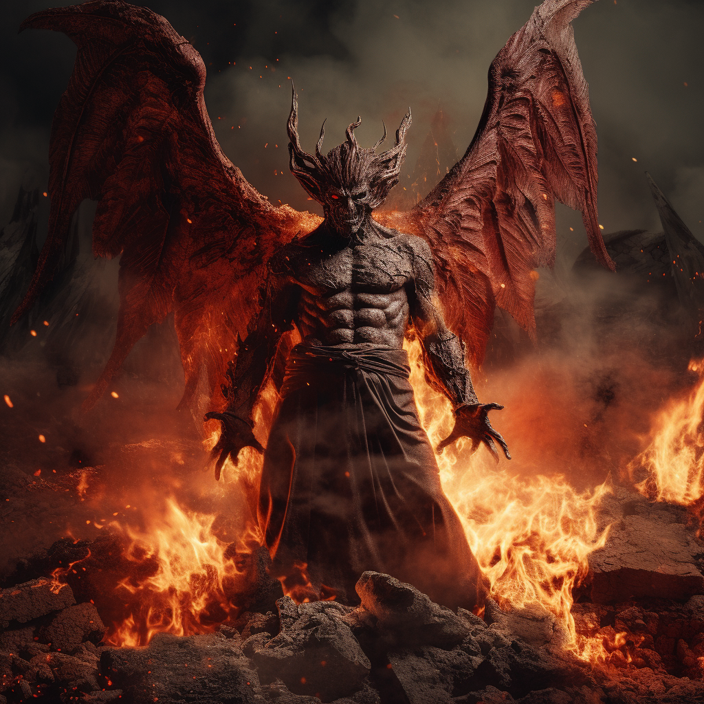 Devil in angel costume in hell