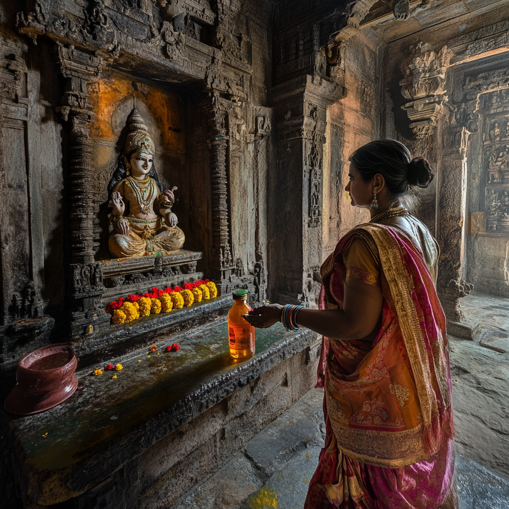 Lady devotee offering honey to Goddess